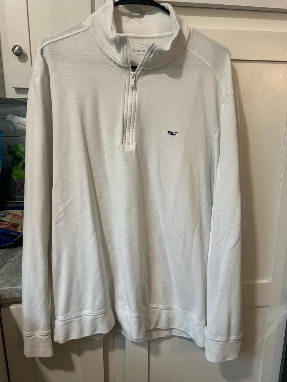 Vineyard Vines Men's White Half-Zip Pullover with Navy Whale Logo